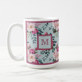 Caneca De Café Monograma Personalizado Floral Rosa Poeirento Gran