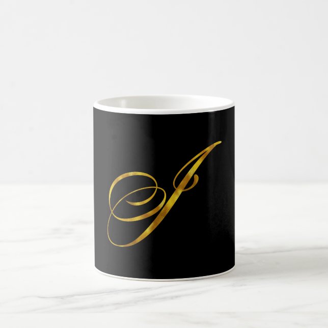 Caneca De Café Monograma Personalizado I Faux Gold Foil Monograma (Centro)