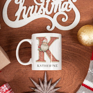 Caneca De Café Monograma Personalizado Inicial K Natal Papai Noel