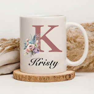 Caneca De Café Monograma Personalizado Inicial & Nome Menina