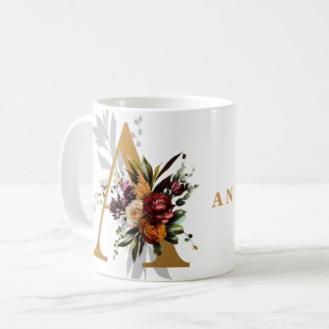 Caneca De Café Monograma Personalizado - Letra A com Sobrenome (Frente Esquerda)