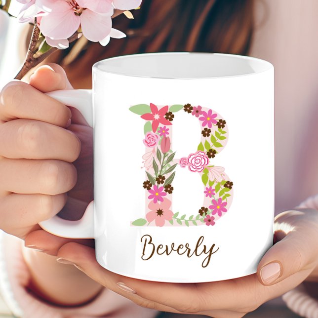 Caneca De Café Monograma Personalizado - Letra Floral B (Personalized Monogram Floral Letter B Coffee Mug)