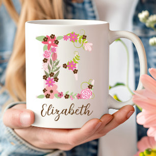 Caneca De Café Monograma Personalizado - Letra Floral E