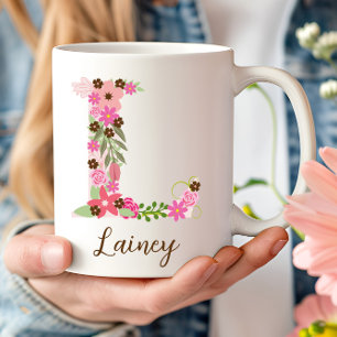 Caneca De Café Monograma Personalizado - Letra Floral L