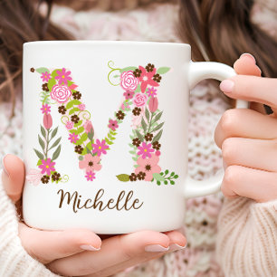 Caneca De Café Monograma Personalizado - Letra Floral M