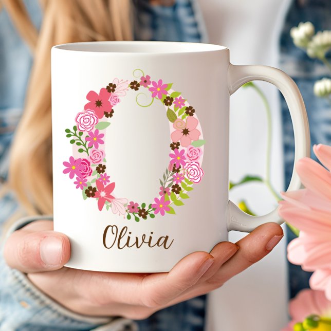 Caneca De Café Monograma Personalizado - Letra Floral O (Personalized Monogram Floral Letter O Coffee Mug)