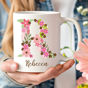 Caneca De Café Monograma Personalizado - Letra Floral R