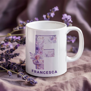 Caneca De Café Monograma Personalizado Lilac Fairy F