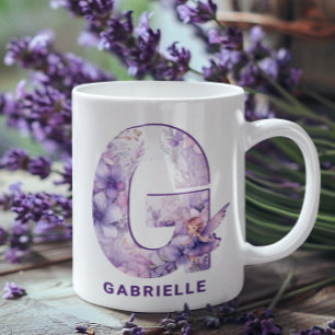 Caneca De Café Monograma Personalizado Lilac Fairy G