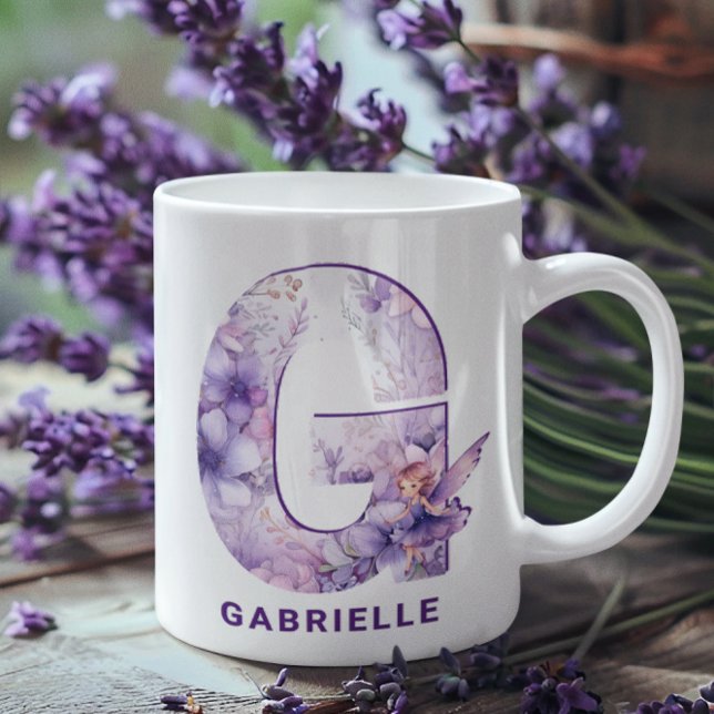 Caneca De Café Monograma Personalizado Lilac Fairy G (Personalized Lilac Fairy Monogram G Coffee Mug)