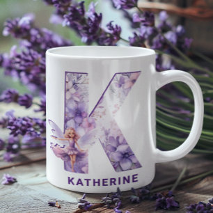 Caneca De Café Monograma Personalizado Lilac Fairy K