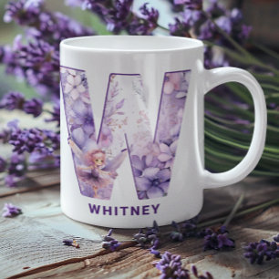 Caneca De Café Monograma Personalizado Lilac Fairy W
