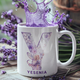 Caneca De Café Monograma Personalizado Lilac Fairy Y