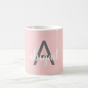 Caneca De Café Monograma Personalizado Moderno Rosa Bege Personal