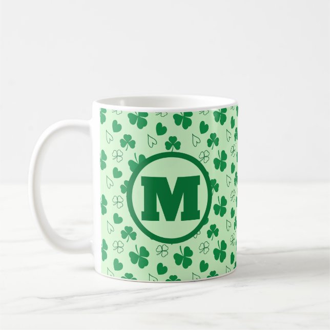Caneca De Café Monograma personalizado Padrão de Shamrock verde M (Esquerda)