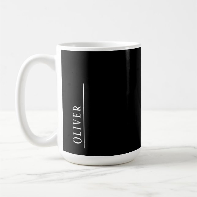 Caneca De Café Monograma personalizado, preto e branco moderno (Esquerda)