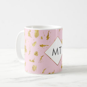 Caneca De Café Monograma personalizado Rosa Dourado Mug