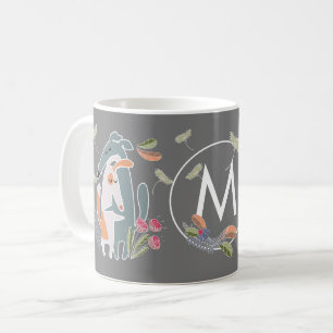 Caneca De Café Monograma Podenco Cachorro e Cinza de Galgo Cartoo