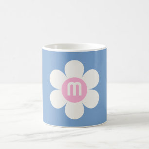 Caneca De Café Monograma Potência Inicial da Flor Rosa e Azul