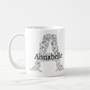 Caneca De Café Monograma Preto Branco Floral A