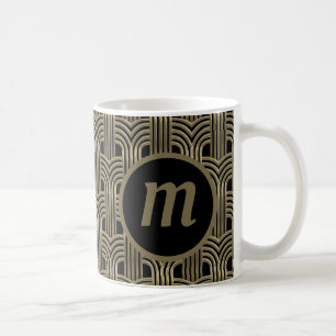 Caneca De Café Monograma Preto Dourado Art Déco