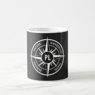 Caneca De Café Monograma preto e branco do emblema da estrela da