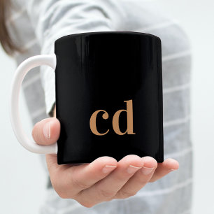 Caneca De Café Monograma preto - iniciais personalizadas modernos