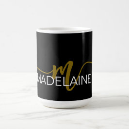 Caneca De Café Monograma preto-legante Dourado