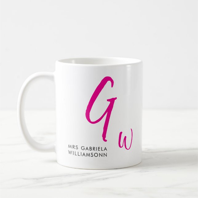 Caneca De Café Monograma preto-rosa Sra. Wedding (Esquerda)