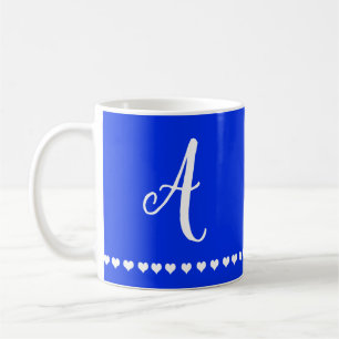 Caneca De Café Monograma Real Azul e Branco Elegante Inicial