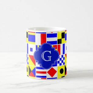 Caneca De Café Monograma real de Quatrefoil das bandeiras de