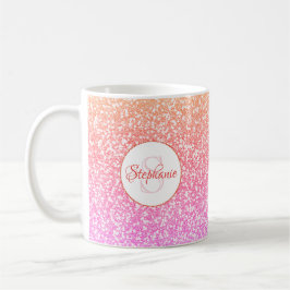 Caneca De Café Monograma redondo Dourado com Rosa de coral cor-de
