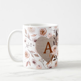 Caneca De Café Monograma Retro Aquarela Floral