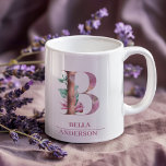 Caneca De Café Monograma Rosa Dourada Watercolor - Letra B<br><div class="desc">Monograma Rosa Dourada Watercolor - Letra B</div>