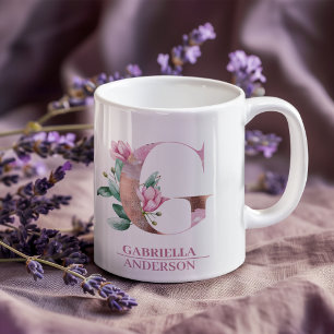 Caneca De Café Monograma Rosa Dourada Watercolor - Letra G