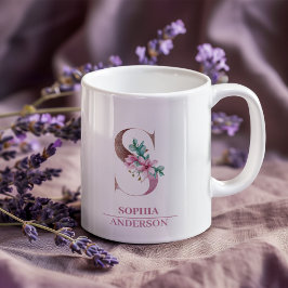 Caneca De Café Monograma Rosa Dourada Watercolor - Letra S