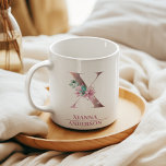 Caneca De Café Monograma Rosa Dourada Watercolor - Letra X<br><div class="desc">Monograma Rosa Dourada Watercolor - Letra X</div>