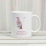 Caneca De Café Monograma Rosa Dourada Watercolor - Letra Y<br><div class="desc">Monograma Rosa Dourada Watercolor - Letra Y</div>