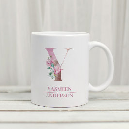 Caneca De Café Monograma Rosa Dourada Watercolor - Letra Y