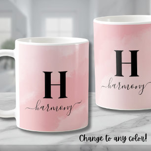 Caneca De Café Monograma Rosa Moderno Simples Personalizado