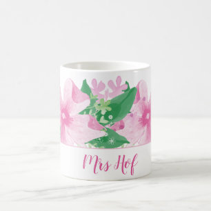 Caneca De Café Monograma Rosa Orquídea Floral