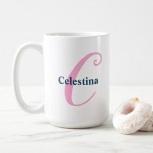 Caneca De Café Monograma Rosa Personalizado - Letra C Nome Person