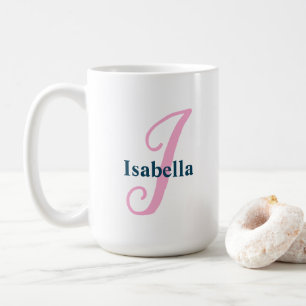 Caneca De Café Monograma Rosa Personalizado - Letra I Nome Person