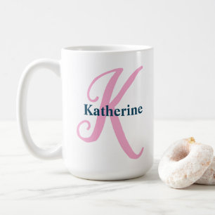 Caneca De Café Monograma Rosa Personalizado - Letra K Nome Person