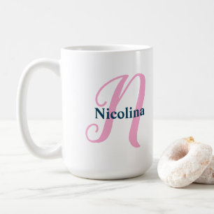 Caneca De Café Monograma Rosa Personalizado - Letra N Nome Person