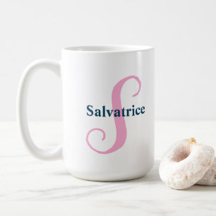 Caneca De Café Monograma Rosa Personalizado - Letra S Nome Person