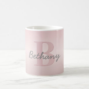 Caneca De Café Monograma Rosa Personalizável e Script de Nome
