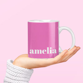 Caneca De Café Monograma Rosa Quente Moderno