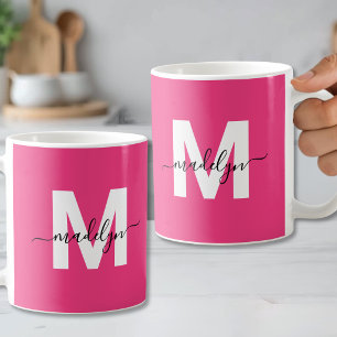 Caneca De Café Monograma Rosa Vibrante