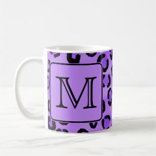 Caneca De Café Monograma roxo do costume do impressão do leopard